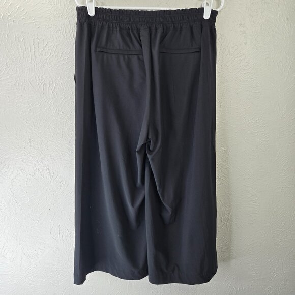 Athleta Brooklyn Wide Leg Crop Pants 10 Black Athletic Relaxed Pull On Palazzo - Picture 6 of 14